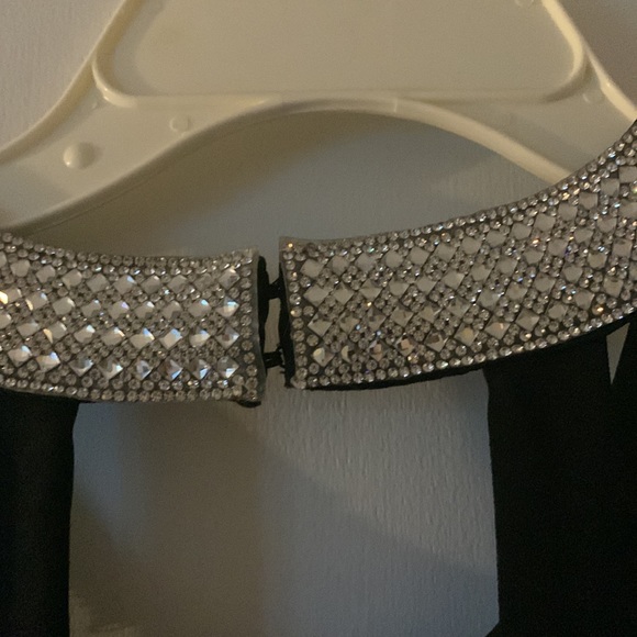 Long black prom dress with halter neck and rhinestone waist - Picture 6 of 9